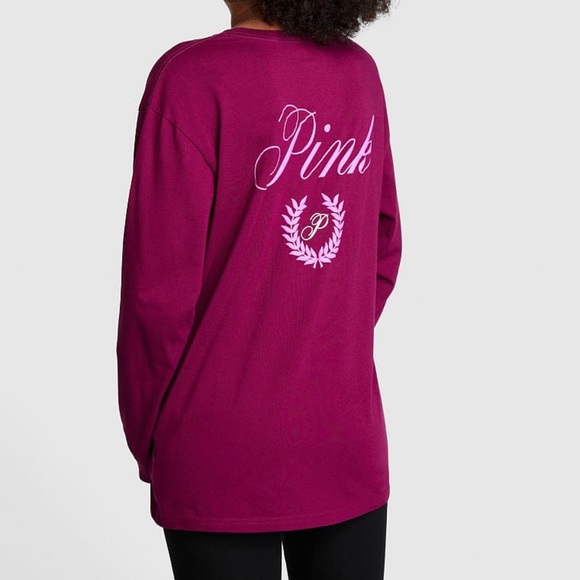 PINK VICTORIA’S SECRET OVERSIZED LONG-SLEEVE CAMPUS TEE M - Picture 2 of 3